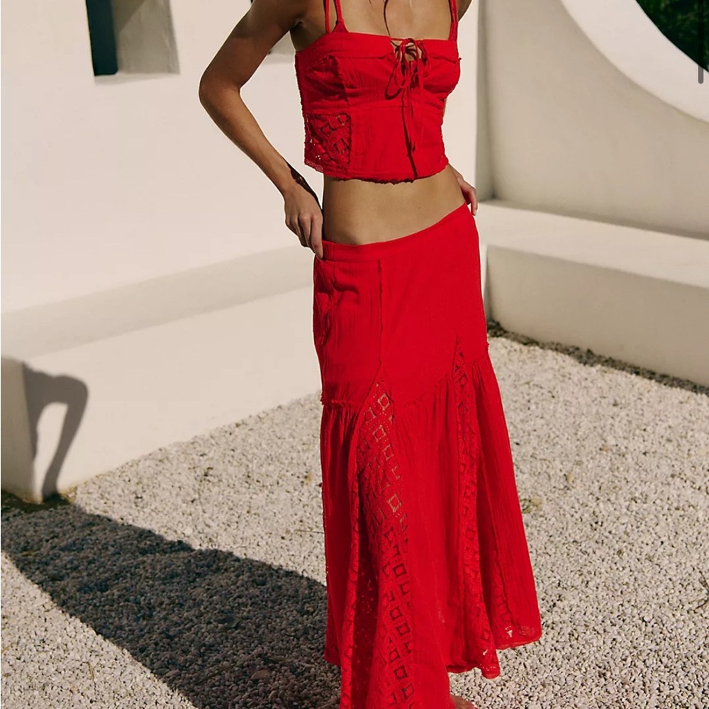 FREE PEOPLE red skirt & top matching set